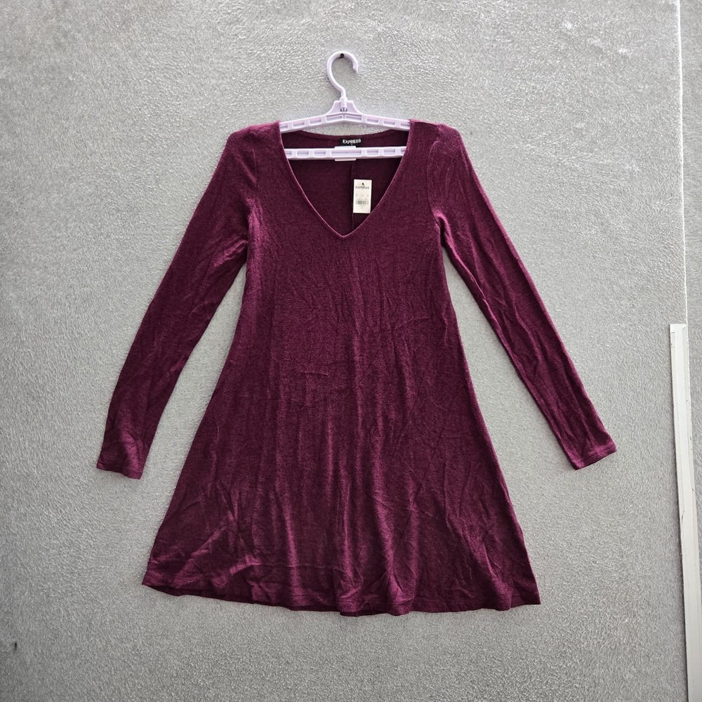 Express Women Dress S Purple V-Neck Velour Pullover Long Sleeve NWT